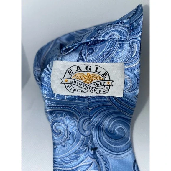 Eagle Shirtmakers Mens Blue Paisley 100% Silk Necktie Formal Business Tie - Picture 3 of 6